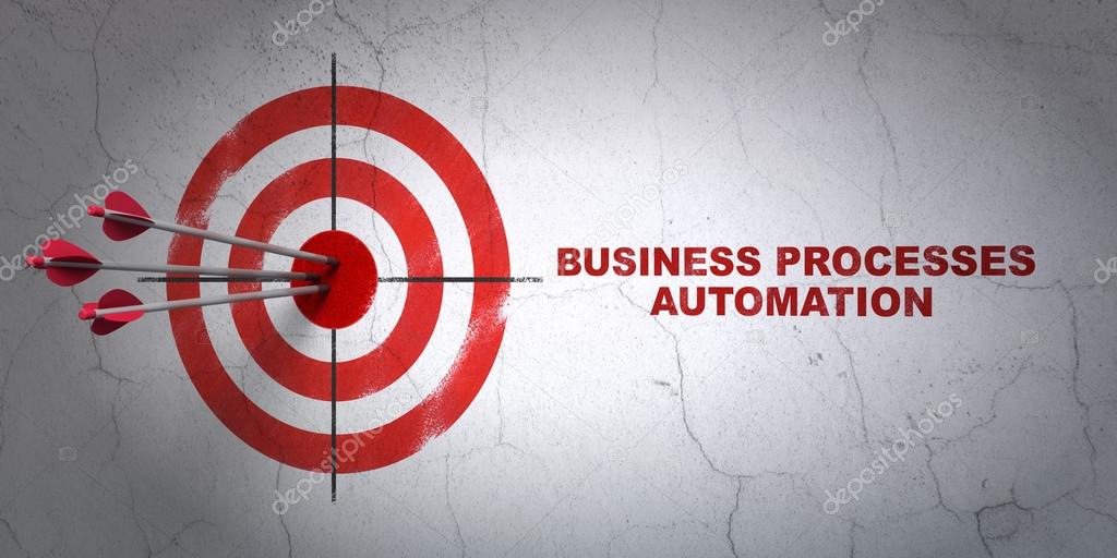 Business concept: target and Business Processes Automation on wall background