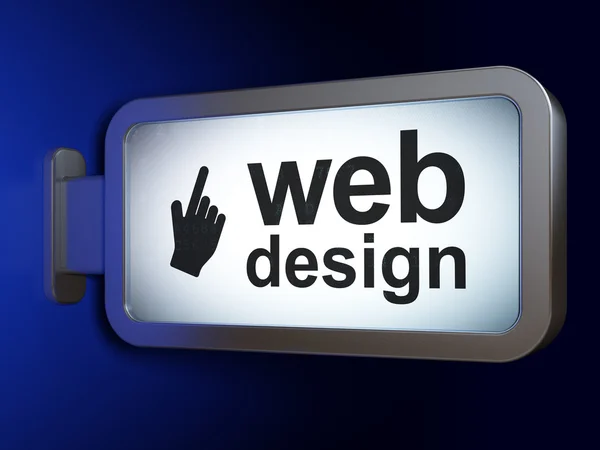 Концепция веб-дизайна: веб-дизайн и курсор мыши на фоне рекламного щита — стоковое фото
