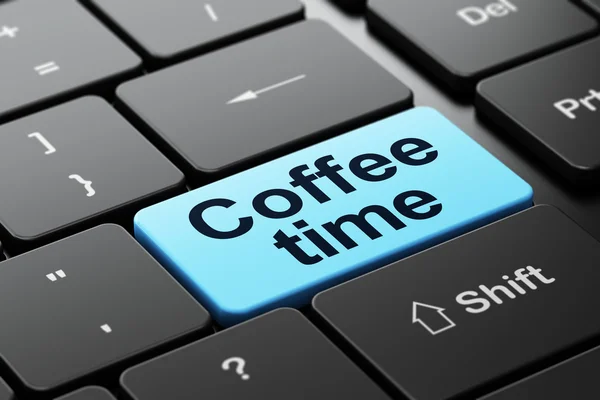 Conceito de tempo: Tempo de café no fundo do teclado do computador — Fotografia de Stock