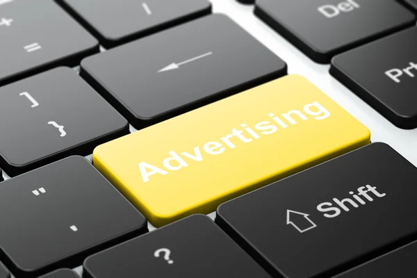 Marketingové koncepce: reklama na pozadí klávesnice počítače — Stock fotografie
