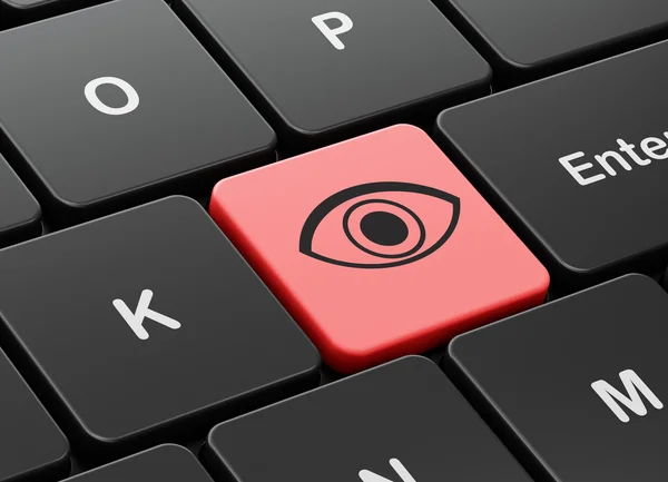 Koncepcji ochrony: oko na tle klawiatury komputera — Zdjęcie stockowe