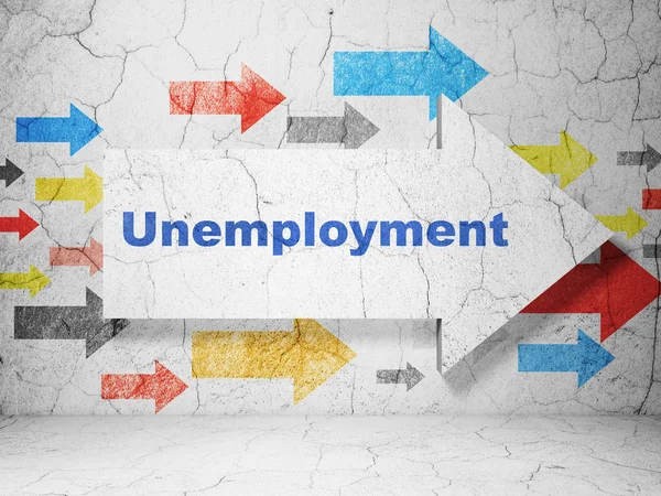 Podnikatelský koncept: Šipka s nezaměstnaností na grunge stěna pozadí — Stock fotografie
