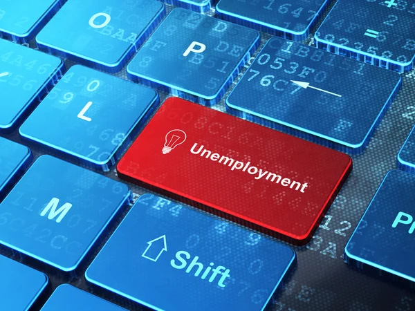 Üzleti koncepció: izzó és a munkanélküliség, a számítógép-billentyűzet háttér — Stock Fotó
