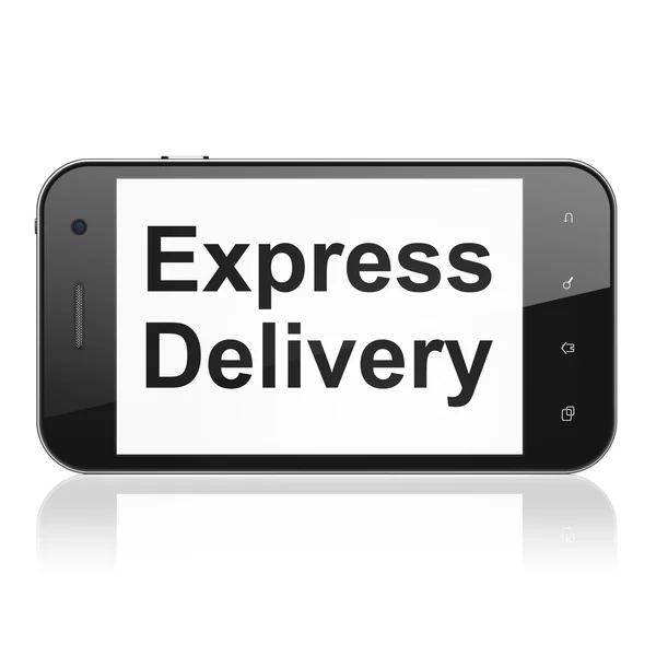 Bedrijfsconcept: express levering op smartphone — Stockfoto