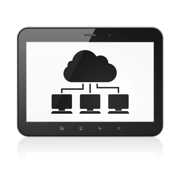 Concetto di rete cloud: rete cloud su computer tablet PC — Foto Stock