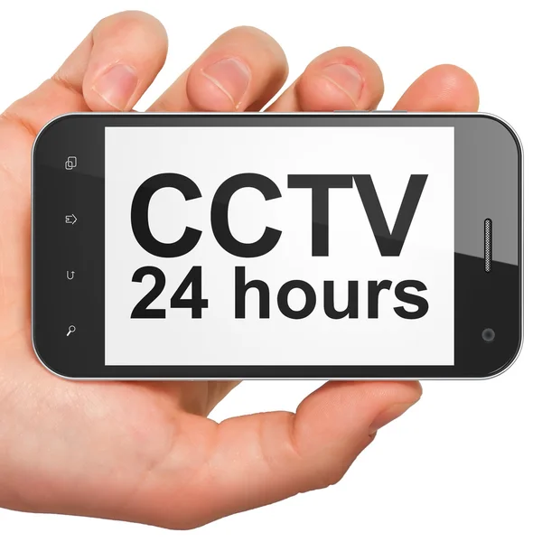Pojęcie prywatności: cctv 24 godziny na smartphone — Zdjęcie stockowe