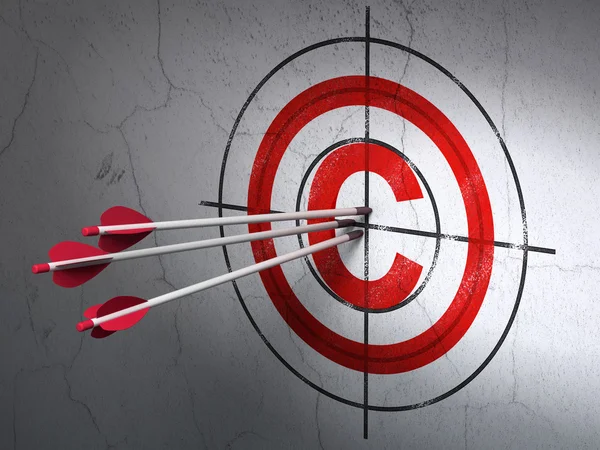 Law concept: arrows in Copyright target on wall background — Stock Photo, Image