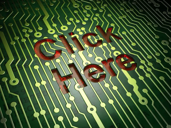 SEO web development concept: Click Here on circuit board background — Stock Photo, Image