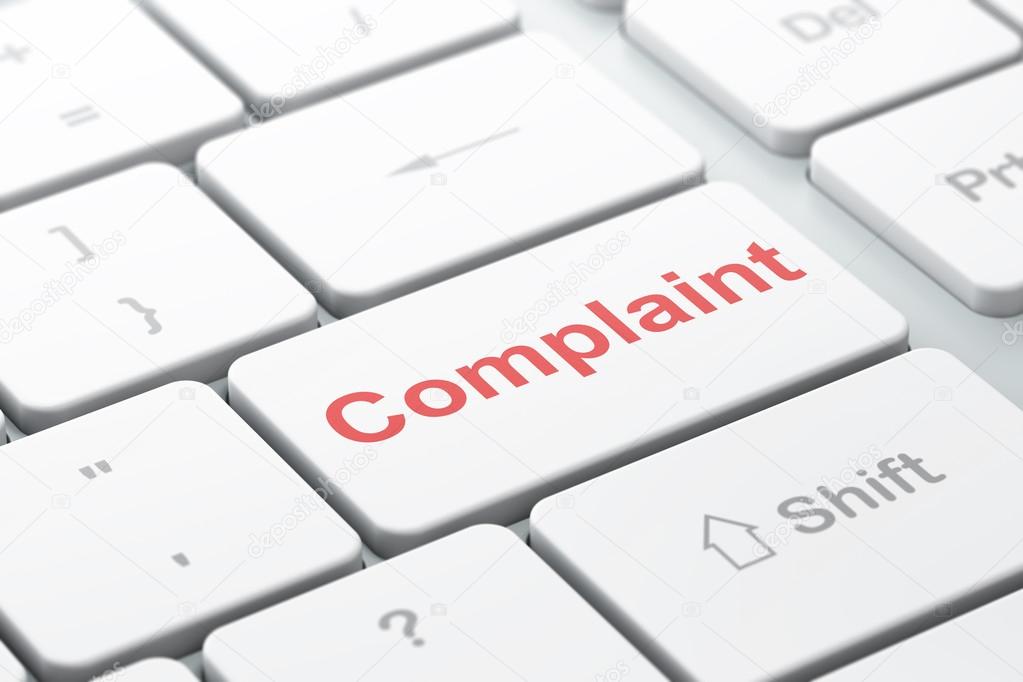 Law concept: Complaint on computer keyboard background