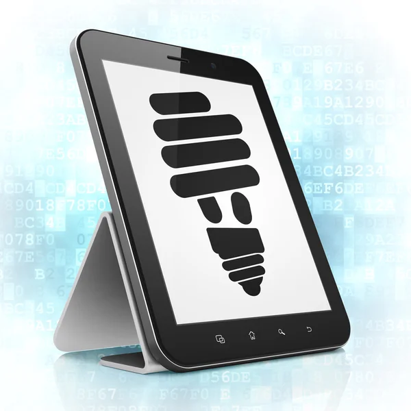 Business concept: Lampada a risparmio energetico su tablet PC — Foto Stock