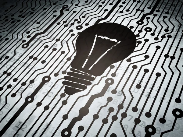 Finance concept: circuit board with Light Bulb — Stock Photo, Image