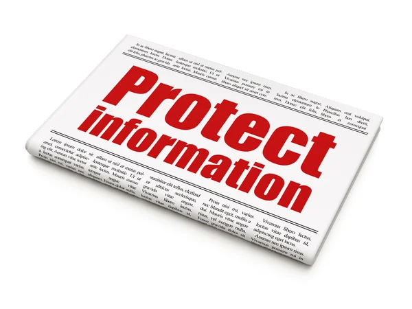 Concept d'actualités de sécurité : titre du journal Protect Information — Photo