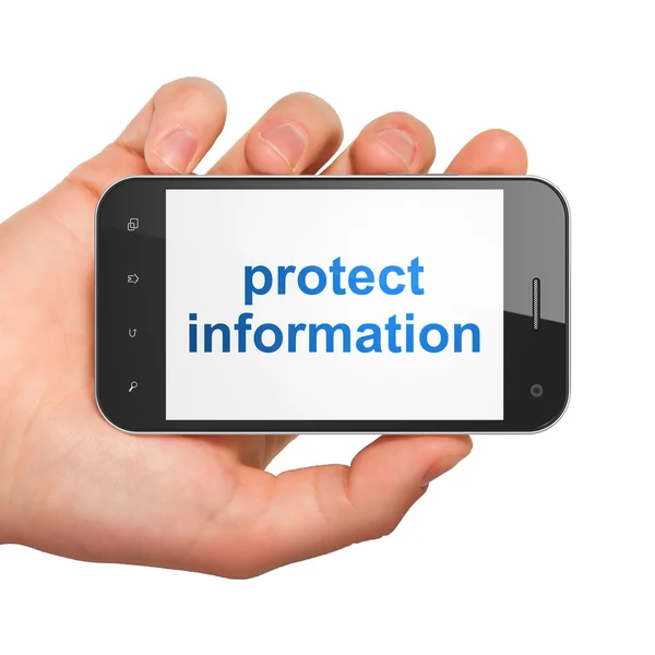 Conceito de proteção: Proteger informações no smartphone — Fotografia de Stock