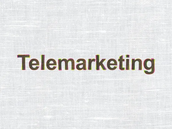 Concepto publicitario: Telemarketing sobre fondo de textura de tela — Foto de Stock