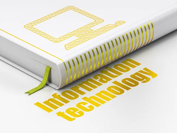 Koncepcja informacje: książka komputera pc, technologii informatycznych na białym tle — Zdjęcie stockowe