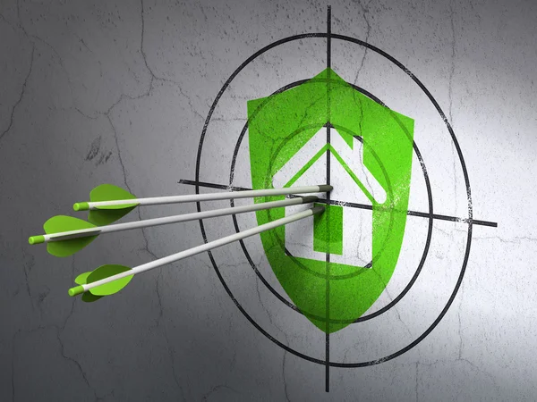 Business concept: arrows in Shield target on wall background — Stock Photo, Image
