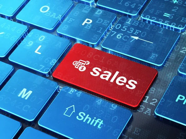 Advertising concept: Calculator and Sales on computer keyboard background — Stock Photo, Image