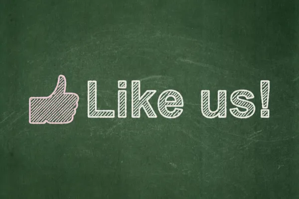Концепция социальных сетей: Thumb Up and Like us! на фоне доски — стоковое фото