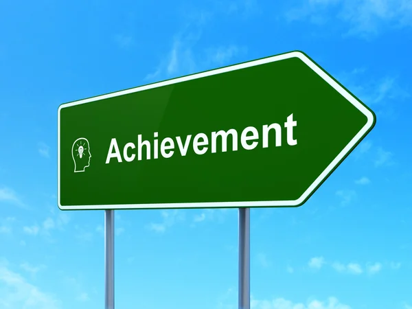 Education concept: Achievement and Head With Lightbulb on road sign background — Stock Photo, Image