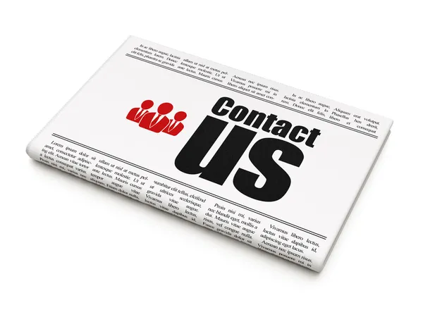 Marketingkonzept: Zeitung mit Kontakt zu uns und Geschäftsleuten — Stockfoto
