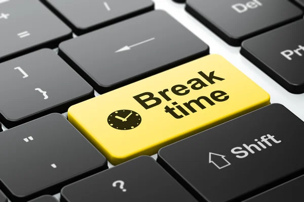 Time concept: Clock and Break Time on computer keyboard background — Stock Photo, Image