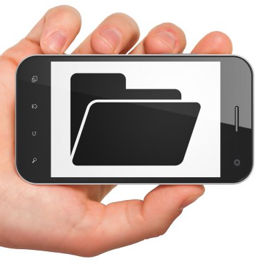 İş kavramı: smartphone cep telefonu ile klasör