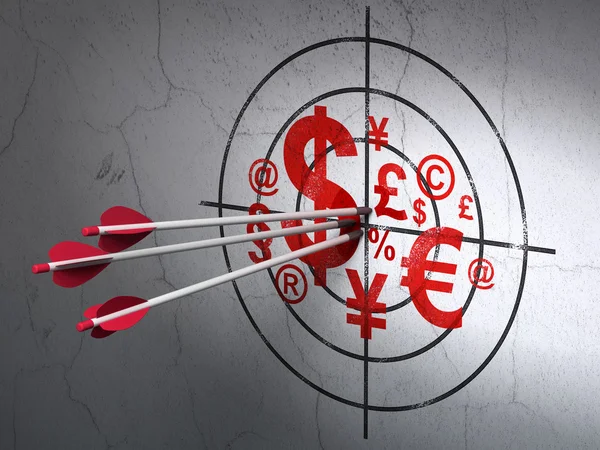 News concept: arrows in Finance Symbol target on wall background — Stock Photo, Image