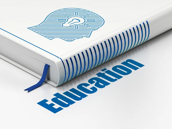 Bildungskonzept: Bücherkopf mit Glühbirne, Aufklärung auf weißem Hintergrund — Stockfoto
