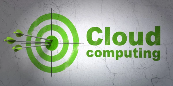 Cloud netwerken concept: target en cloud computing op de muur achtergrond — Stockfoto