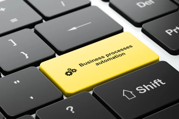 Business concept: Gears and Business Processes Automation on computer keyboard background — Stock Photo, Image