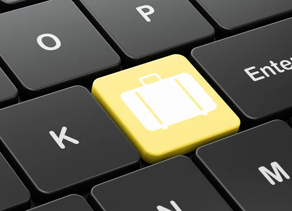 Travel concept: Bag on computer keyboard background — Stock Photo, Image