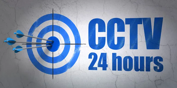 Security concept: target and CCTV 24 hours on wall background — Stock Photo, Image
