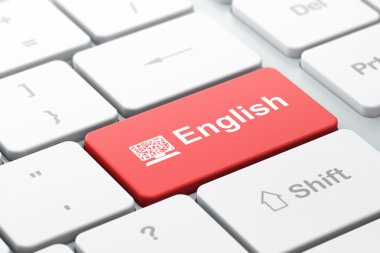 Eğitim kavramı: bilgisayar pc ve bilgisayarda İngilizce klavye arka plan