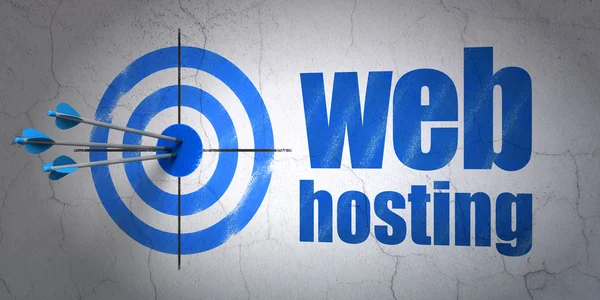 Web fejlesztési koncepció: cél- és web hosting a fal háttér — Stock Fotó