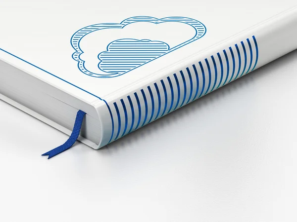 클라우드 기술 개념: 닫힌 책, 흰색 바탕에 구름 — 스톡 사진