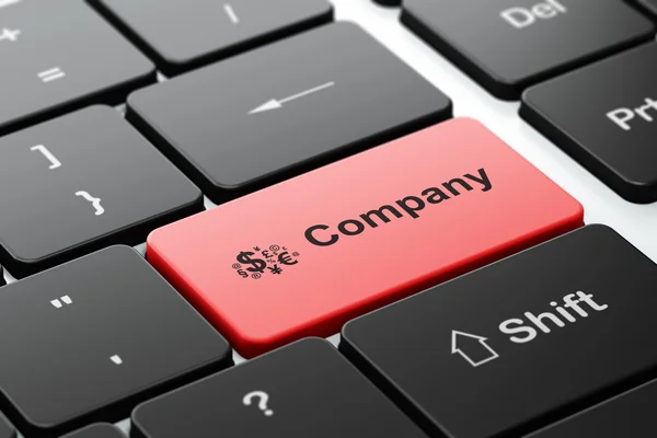 Финансовая концепция: Финансовый символ и компания на фоне компьютерной клавиатуры — стоковое фото