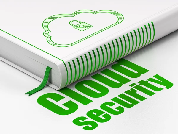Concetto di protezione: libro Cloud With Padlock, Cloud Security su sfondo bianco — Foto Stock