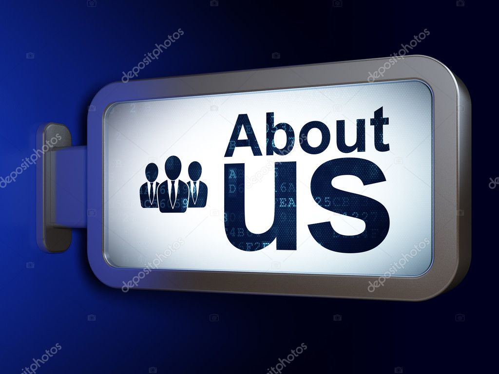 Marketing concept: About Us and Business People on billboard background