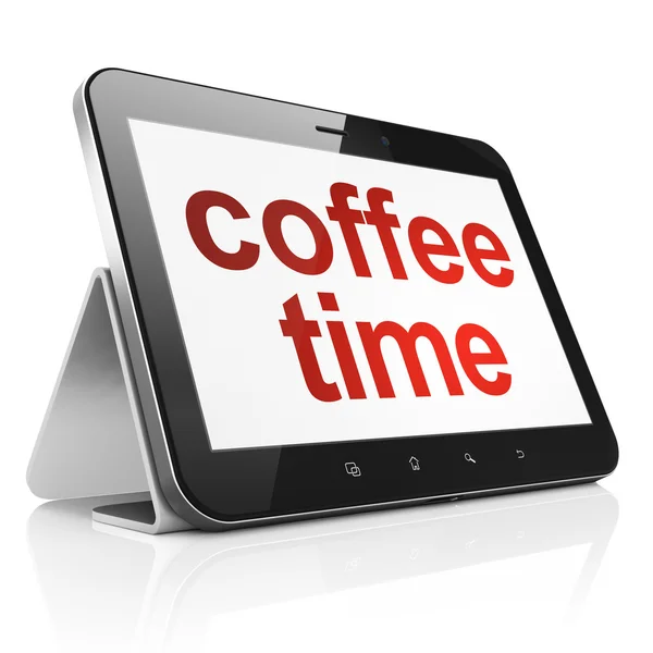 Conceito de tempo: Tempo de café no computador tablet pc — Fotografia de Stock