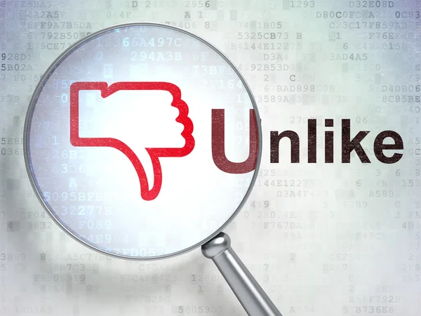 Social network concept: Thumb Down and Unlike with optical glass — Stock Photo, Image