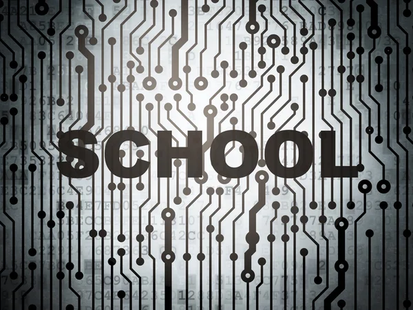 Concepto de educación: placa de circuito con escuela —  Fotos de Stock