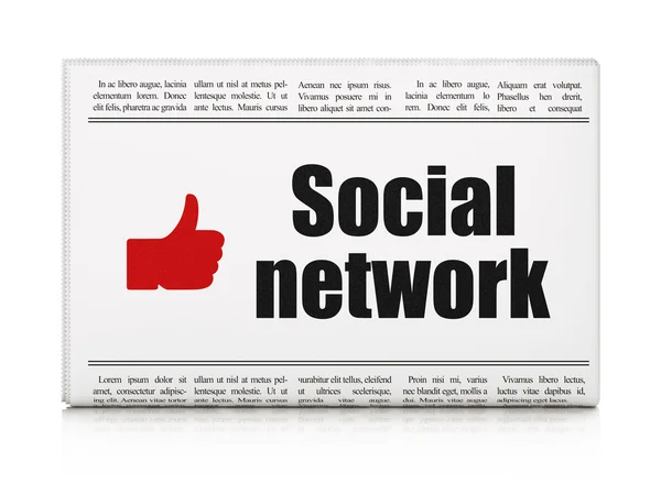 Concepto de redes sociales: periódico con redes sociales y Thumb Up —  Fotos de Stock