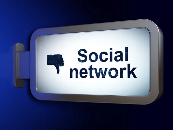 Concetto di social media: Social Network e Pollice in basso su sfondo cartellone — Foto Stock