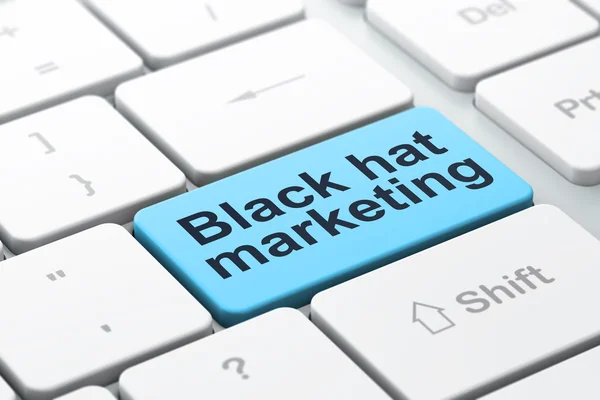 Podnikatelský koncept: black hat marketing na pozadí klávesnice počítače — Stock fotografie