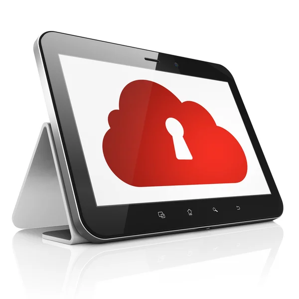 Cloud computing concept: Cloud With Keyhole on tablet pc computer — Stock Photo, Image