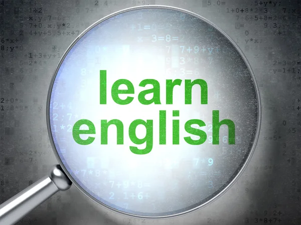 Concept éducatif : Apprendre l'anglais avec verre optique — Photo