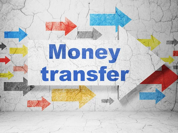 Finance concept: arrow with Money Transfer on grunge wall background — Stock Photo, Image