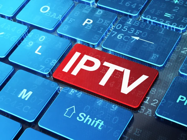 Conceito de desenvolvimento Web: IPTV no fundo do teclado do computador — Fotografia de Stock