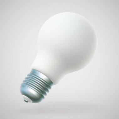 3D LED white light bulb on gray background. Concept of modern eco-friendly technology, green energy and business idea. Home equipment - realistic electric lamp, vector illustration.