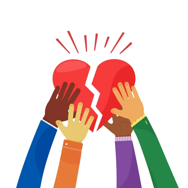 Φιλανθρωπικό Και Κοινοτικό Διάνυσμα Ραγισμένη Καρδιά Από Διαφορετικούς Ανθρώπους Εθελοντής — Διανυσματικό Αρχείο
